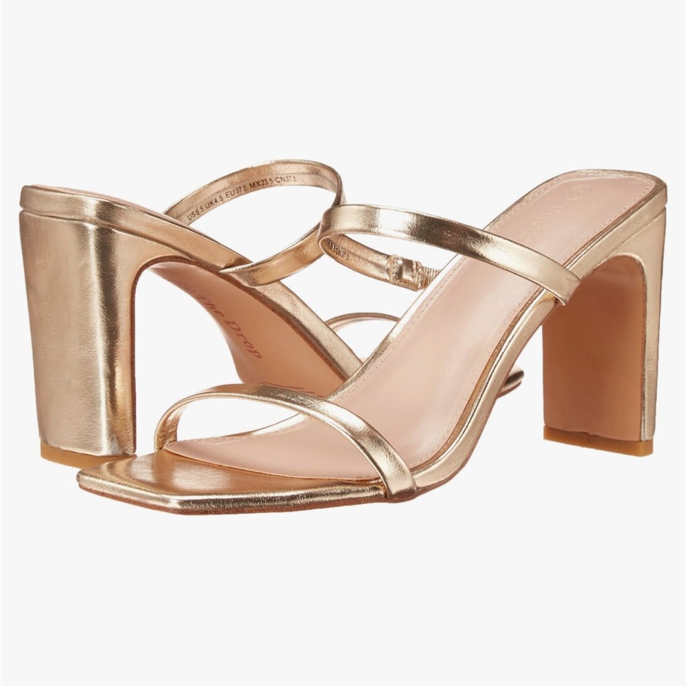 Gold Metallic Avery Square Toe Two Strap High Heeled Sandal